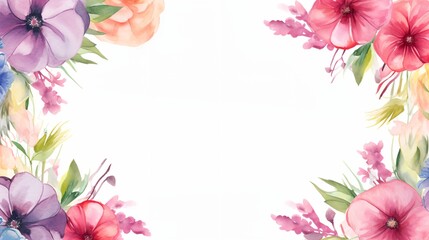 Watercolor floral frame on white background