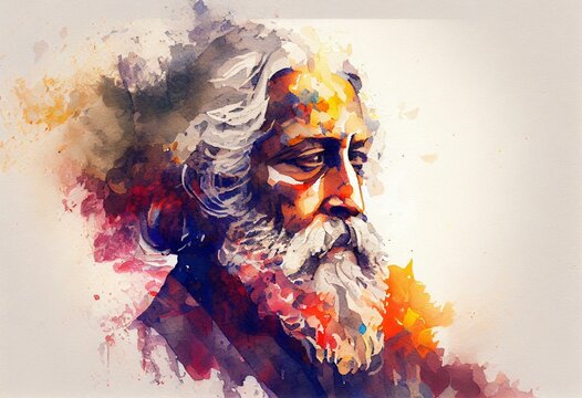 Rabindranath Tagore watercolor illustration. Generative AI