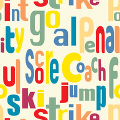 seamless repeat pattern with retro color sport words on a cream background perfect for fabric, scrap booking, wallpaper, gift wrap projects