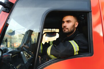 Driver of a fire truck in action