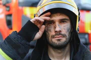 Firefighter rests after fighting a house fire