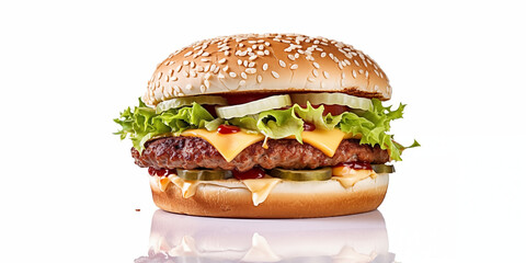 Burger King whooper inspired burger photo for comercial with white background