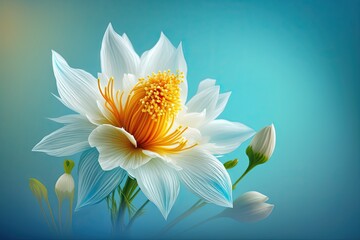 Beautiful white lotus flower on blue background