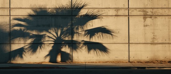 Palm tree shadow on a concrete building wall.