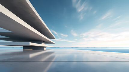 3d render of abstract futuristic architecture with empty concrete floor
