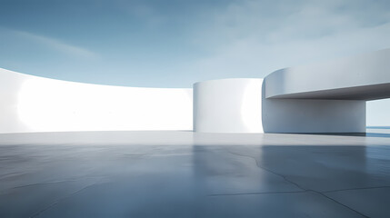 3d render of abstract futuristic architecture with empty concrete floor
