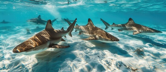 Lemon sharks in shallow waters in the Bahamas.