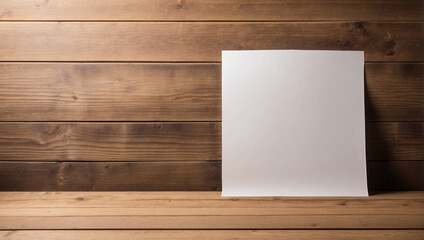 top view blank sheet of paper on wood desk, backdrop with copy space