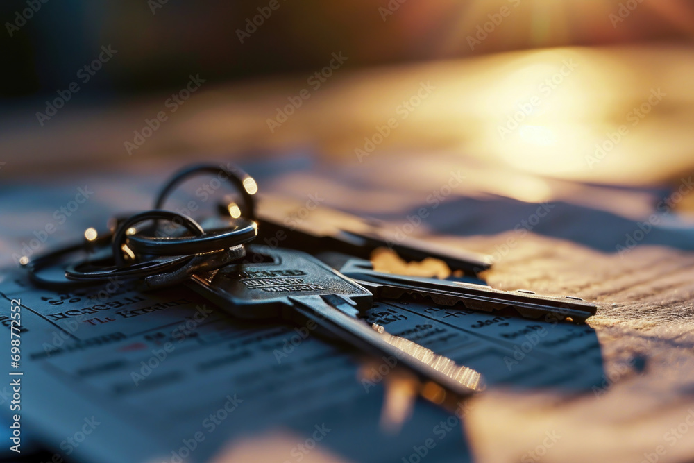 Poster A bunch of keys sitting on top of a piece of paper. Suitable for various concepts and designs