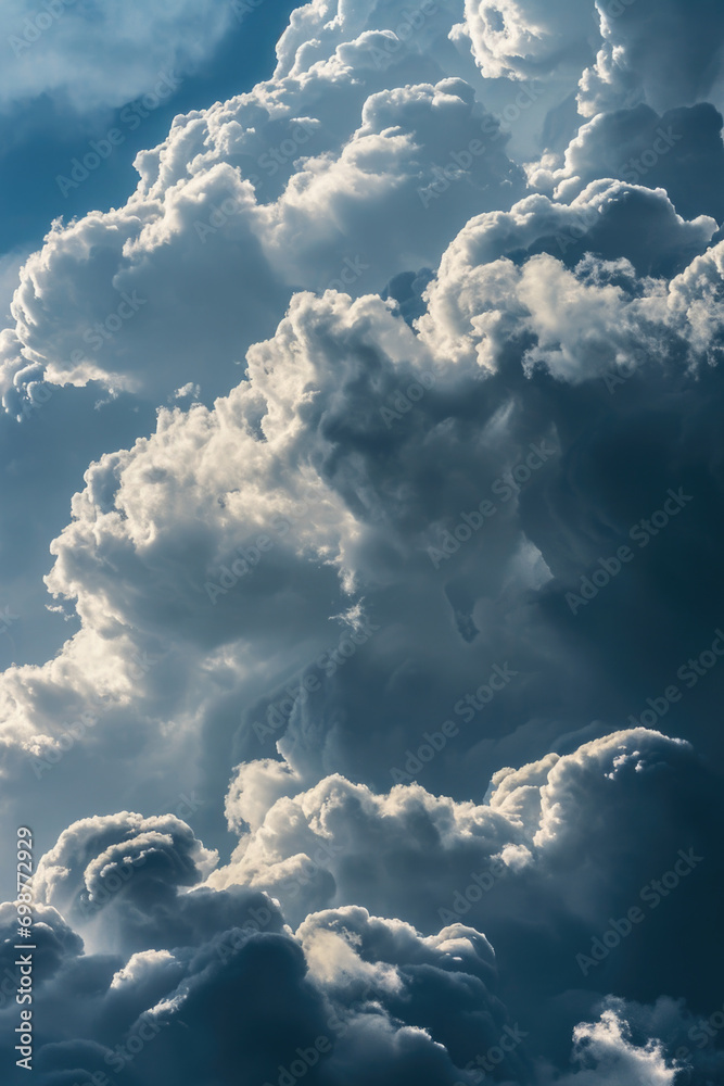 Poster a jetliner soaring through the sky against a backdrop of fluffy white clouds. perfect for travel and