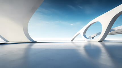 Fototapeta premium 3d render of abstract futuristic architecture with empty concrete floor