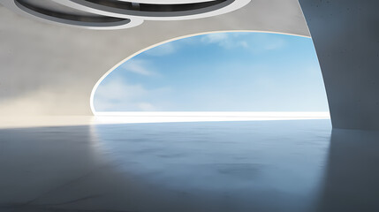 3d render of abstract futuristic architecture with empty concrete floor