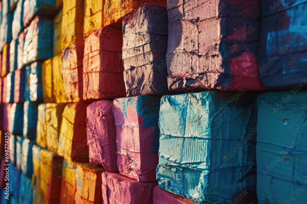 Poster A close up view of a wall with vibrant and diverse colors. This image can be used to add a pop of color and excitement to any design or project