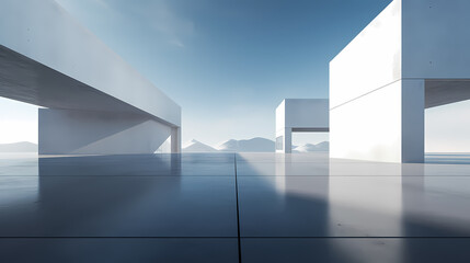 3d render of abstract futuristic architecture with empty concrete floor