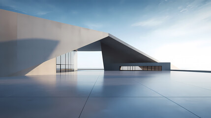 3d render of abstract futuristic architecture with empty concrete floor