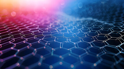 Technology background with white hexagons or honeycombs on blue and red gradient background....