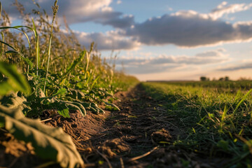 A picture of a field of grass with a clear blue sky in the background. Perfect for nature and landscape-related projects