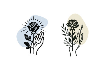 Minimalist hand drawn floral logo vector