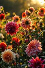 A beautiful sunset over a field of vibrant flowers. Perfect for nature lovers and those seeking a peaceful and serene atmosphere