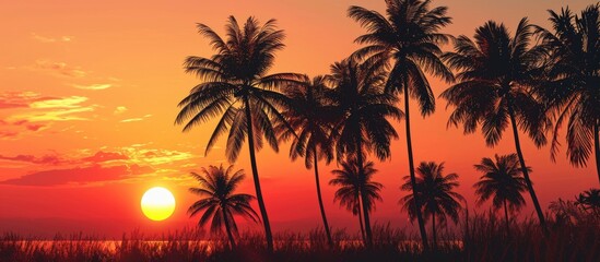 Fototapeta na wymiar Silhouette of palm trees with a setting sun