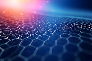 Technology background with white hexagons or honeycombs on blue and red gradient background. Symbolizing block of data