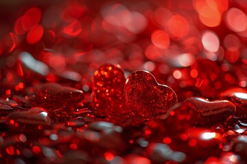 Red heart for Valentine's day. Background with selective focus and copy space