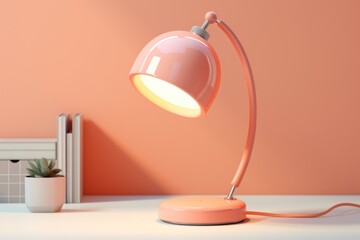 Table lamp in trendy color. Backdrop with selective focus and copy space