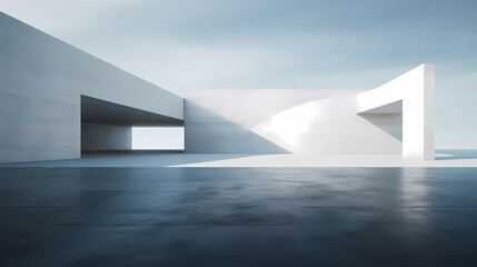 3d render of abstract futuristic architecture with empty concrete floor