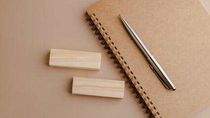 Mockup blank space on a spiral notebook.  template on sketch book, vertical full page with a silver...