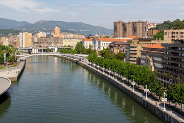 Fototapeta na wymiar View of the Nervion river crossing the city of Bilbao in the Basque Country. Spain. 