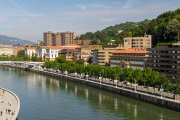 Fototapeta premium View of the Nervion river crossing the city of Bilbao in the Basque Country. Spain. 