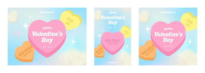 Sweet heart shape candy banner set. Valentines day concept. Isolated on white background. Different color bundle. Conversation, Love text. Social media, Poster, Card, flyer. Flat vector illustration. - 698778348
