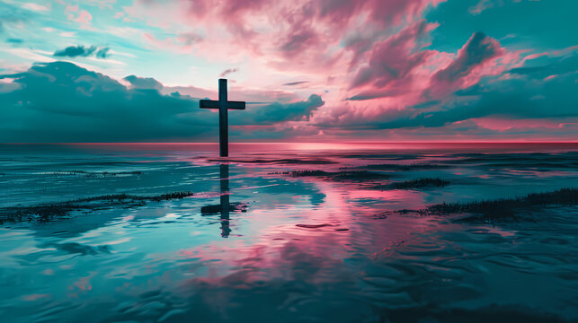 Christian Cross, Pastel, Landscape, Digital Art