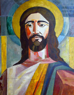 Jesus Christ painting portrait. Cubism art.