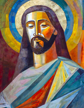 Jesus Christ painting portrait. Cubism art.