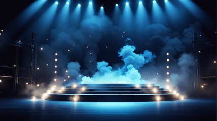Enchanting Ambiance: A Stage Aglow with Scenic Lights and Ethereal Smoke

