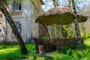 Village gazebo. Background with selective focus and copy space