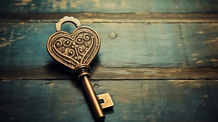 Heart-shaped key, a symbol of enduring love, ready to unlock the gates to everlasting affection. A...