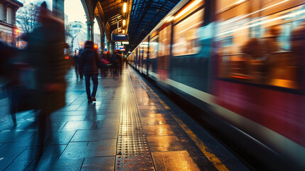 Crowded Train Platform, Commuters, Motion Blur  - obrazy, fototapety, plakaty
