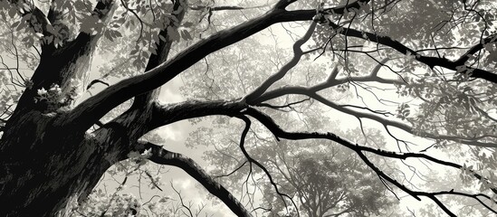 Elaborate depiction of monochrome tree branches in a park.