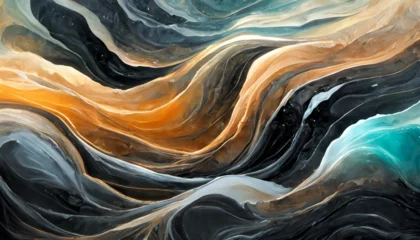 Foto op Aluminium Currents of translucent hues, snaking metallic swirls, and foamy sprays of color shape the landscape of these free-flowing textures © new2023