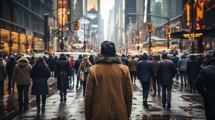 a person felt alone in a crowd of people - obrazy, fototapety, plakaty