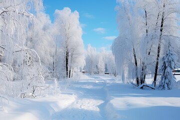 Fototapeta premium winter landscape, shining snow with Christmas trees