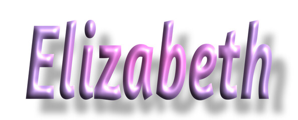 Elizabeth - pink color - female name - lettering - embossed tubular font, transparent background, holiday party design, vector project