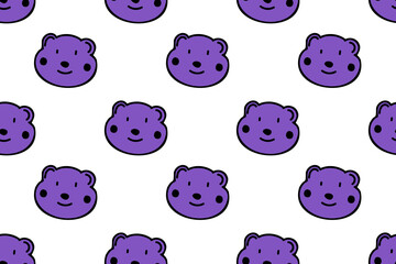 Cute, nice, pretty, friendly, lovely, cartoon toy purple teddy bear head. Funny seamless vector pattern for design and decoration.