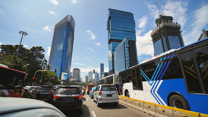 Road traffic of Jakarta, the capital of Indonesia. - obrazy, fototapety, plakaty