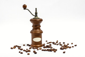 Retro coffee grinder on white background