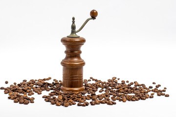 Retro coffee grinder on white background