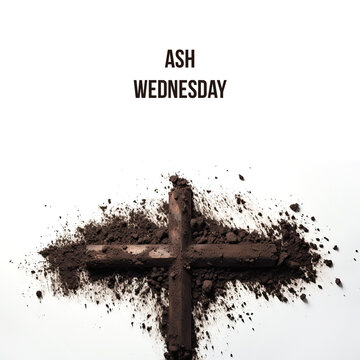 Ash Wednesday banner template design with cross in the ground © Viktoriia