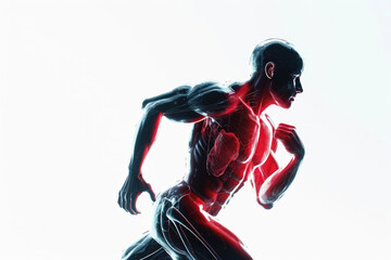 Obraz premium 3d model of a running man with a heart highlighted in red colour